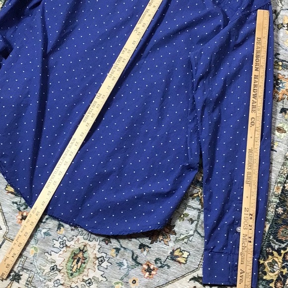 🌎 LRG Royal Blue White Swiss Dot Woven Cotton Long Sleeve - Picture 6 of 7
